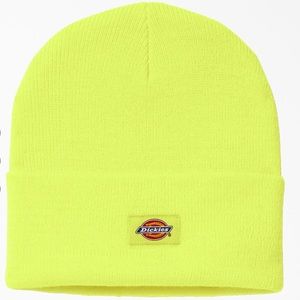 Cuffed Knit Beanie, Neon Yellow